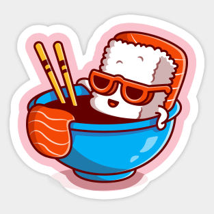 Cute Salmon Sushi In The Shoyu Sauce Cartoon Sticker